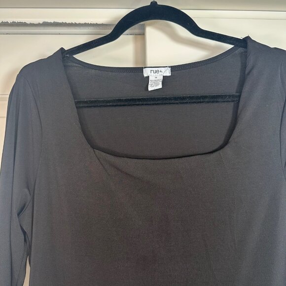 Square Neck Long-sleeve Black Bodysuit 1X - Picture 9 of 9